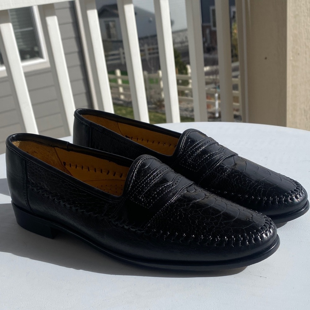Zelli Italia Black Genuine Ostrich Leg Penny Loafers Sz 9.5